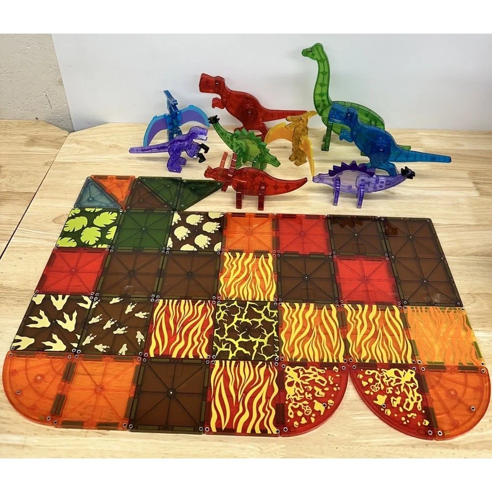 MAGNA TILES Dino World 40+ Pieces Total Magnetic Tile Lot, 9 Dinosaurs
